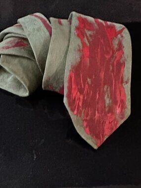 Fendi Roma Silk Tie Mens Necktie Hand painted Green Red Painterly Painted